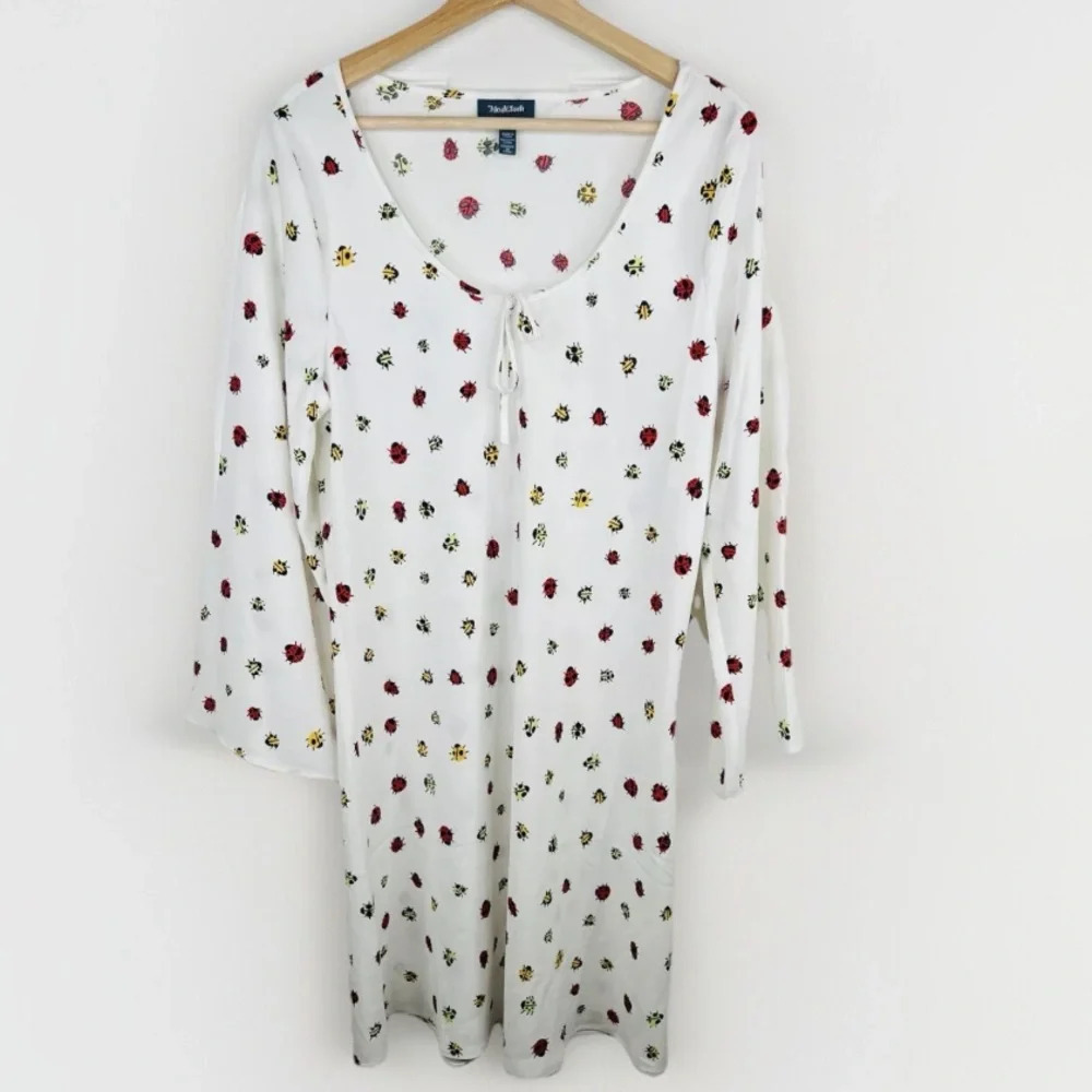 Modcloth White Floral Tie-Neck Dress with Red and Yellow Accents